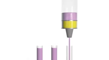 Zeichnung Elution mit einem Lösungsmittel in mehrere Gefäße der gleichen Größe | © LCTech GmbH